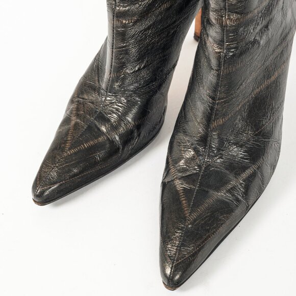 Manolo Blahnik Brown Eelskin Pointed-Toe Booties - Picture 7 of 10